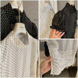 𝑨𝒏𝒏 𝑺𝒕𝒖𝒅𝒊𝒐  𝐖𝐆𝐖𝐄/ Áo Voan Chấm Bi Nữ Mỏng WG.WE 8825 Cổ Trụ Tay Bồng Ngắn Nhún Eo Khóa Sườn 4