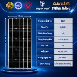 Đèn Đường Năng Lượng Mặt Trời 40W MayorWolf LY-TYN003 – Đèn LED Ngoài Trời Cảm Biến Tự Động 2