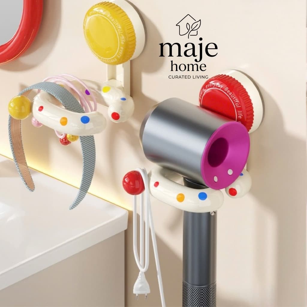 Giá treo máy sấy tóc gắn tường có hít chắc chắn. Kệ treo máy sấy nhà tắm chịu lực tốt - Majehome