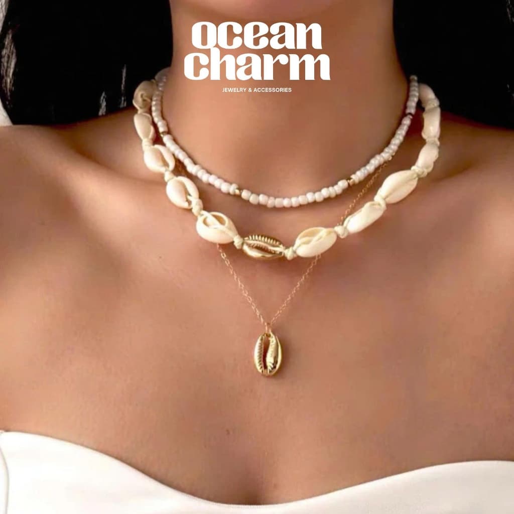 Bộ 3 Vòng Cổ Nữ Vỏ Sò Ốc Vintage Bohemian - Quà Tặng Vibe Ocean Charm, Set Handmade Độc Đáo, Tinh Tế Nhẹ Nhàng