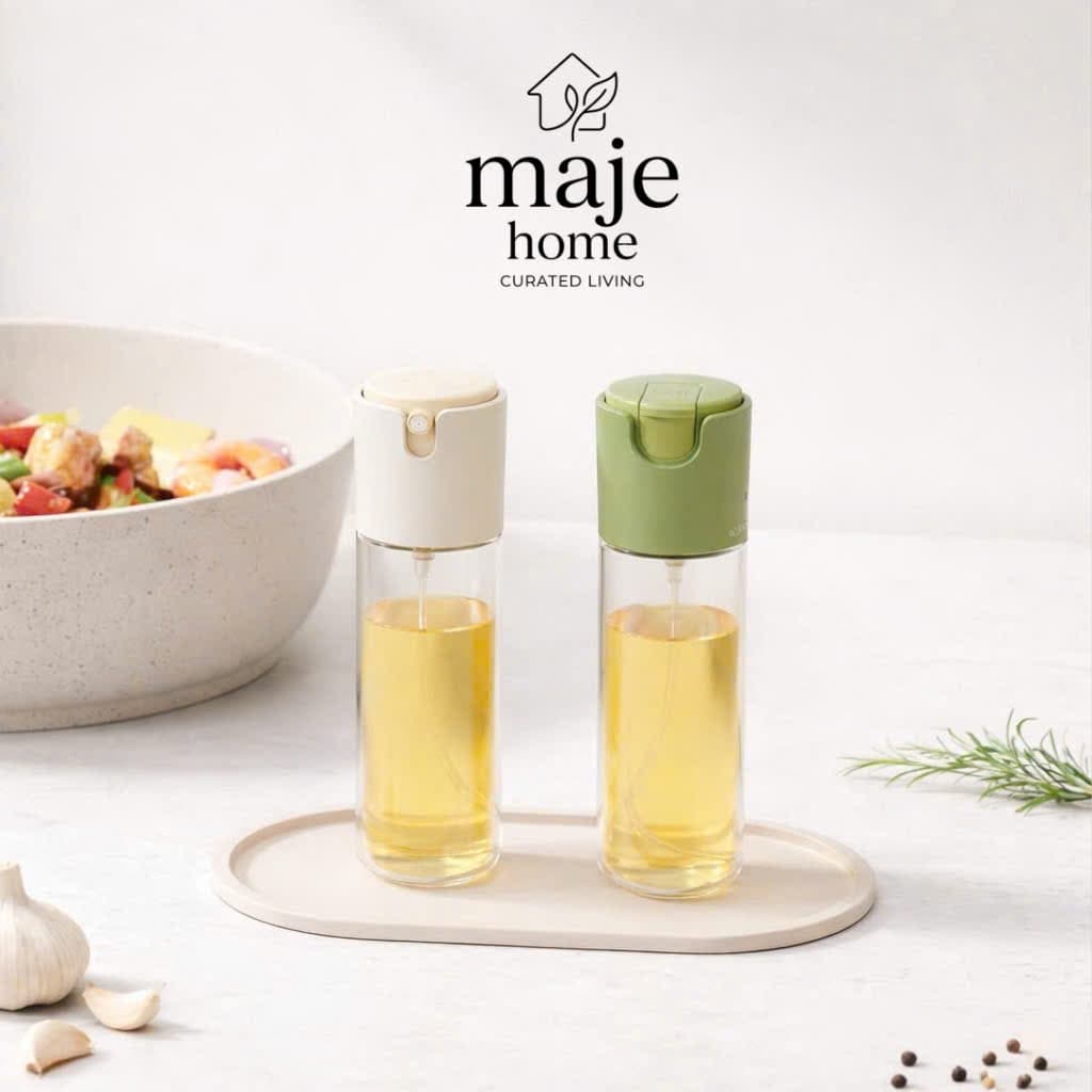 Chai xịt dầu ăn 2in1 thủy tinh cao cấp. Bình xịt và rót dầu ăn tiện lợi cho nhà bếp - Majehome