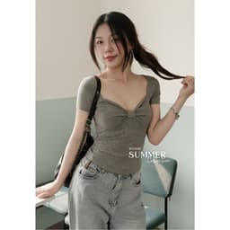 Áo Thun Nữ Ôm Body Nơ Ngực Cổ Tim Tay Ngắn Co Giãn 4 Chiều Mềm Mịn Tôn Dáng Quyến Rũ Dễ Phối Đồ BYJANE - 622 8