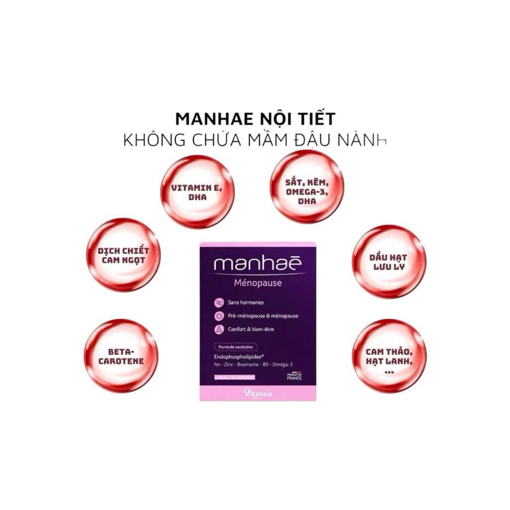 Manhaé Ménopause – giảm bốc hỏa, ngủ ngon, cân bằng nội tiết tự nhiên, an toàn 🌸 Hộp 30 Viên