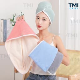 Khăn Lau Tóc, Mũ Quấn Tóc, Khăn Ủ Tóc Hai Lớp Màu Viền Trắng Thấm Hút Nhanh Khô Mềm Mại TMI Daily 1