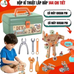 Hộp Kỹ Thuật 144 Chi Tiết Cho Bé – Bộ Đồ Chơi Lắp Ráp DIY Có Máy Khoan Pin, Phát Triển Tư Duy Sáng Tạo Cho Trẻ 3+ 1