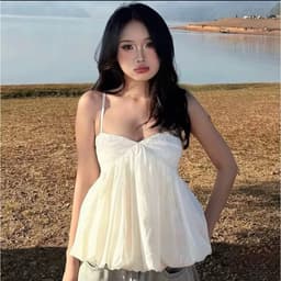 Áo 2 Dây Babydoll Voan Trắng Phồng Nhẹ Cúp Ngực Dáng Xòe Nữ Tính Mặc Đi Biển/Đi Chơi Siêu Xinh 5