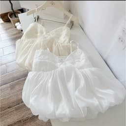 Áo 2 Dây Babydoll Voan Trắng Phồng Nhẹ Cúp Ngực Dáng Xòe Nữ Tính Mặc Đi Biển/Đi Chơi Siêu Xinh 4