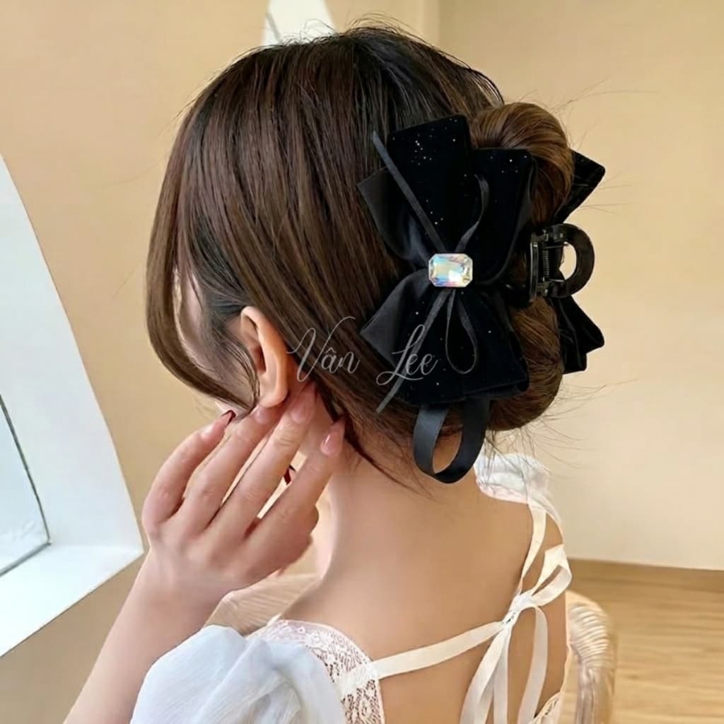 Kẹp tóc hoa đen đính đá – kẹp tóc nữ sang trọng, phong cách tiểu thư Hàn Quốc - Phụ kiện Vân Lee - MS023