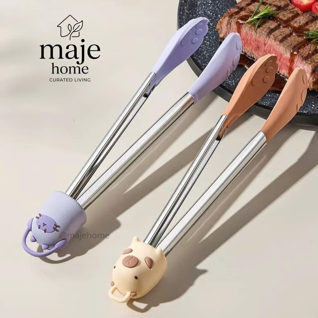 Kẹp thức ăn silicon hình gấu dễ thương. Kẹp gắp đồ nướng chịu nhiệt an toàn - Majehome