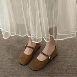 Giày búp bê nữ 𝙔𝙐𝙇𝙄𝙉𝘼 quai ngang phối khóa basic cao 1cm màu nâu đậm hot - E12 4