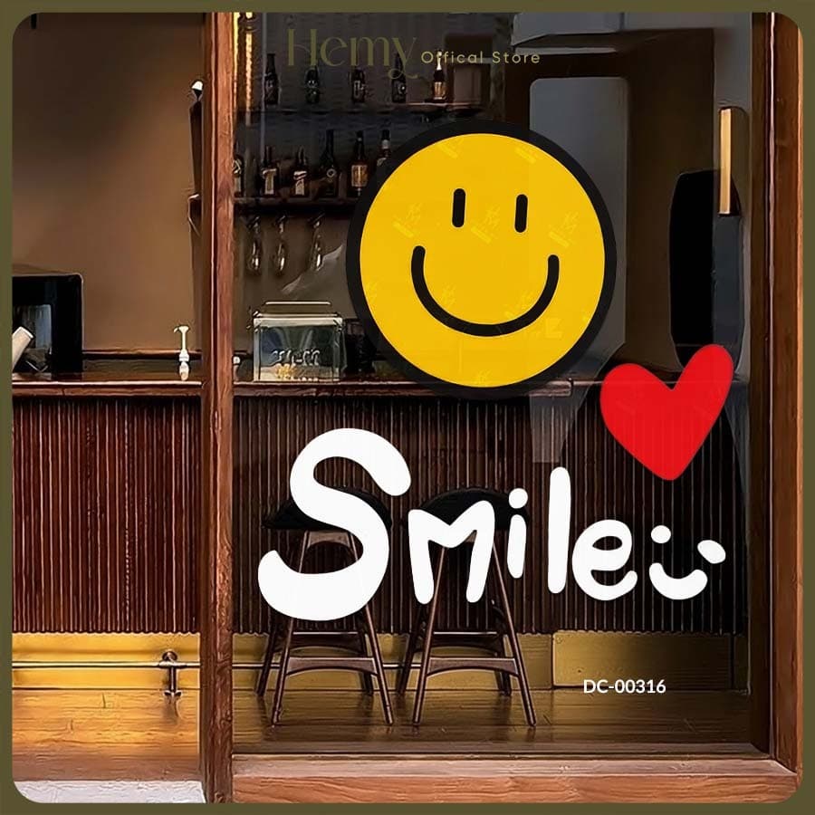 Decal Dán Kính Họa Tiết  Smile Đáng Yêu , Trang Trí Nhà Cửa, Cửa Kính, Quán Cafe, Cửa Hàng – HeMy Decor