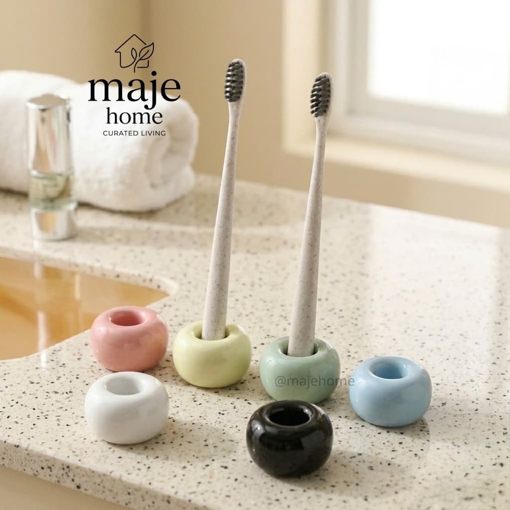 Giá để bàn chải đánh răng gốm sứ 1 ngăn cao cấp. Kệ đựng bàn chải bằng gốm chống ẩm mốc decor phòng tắm - Majehome