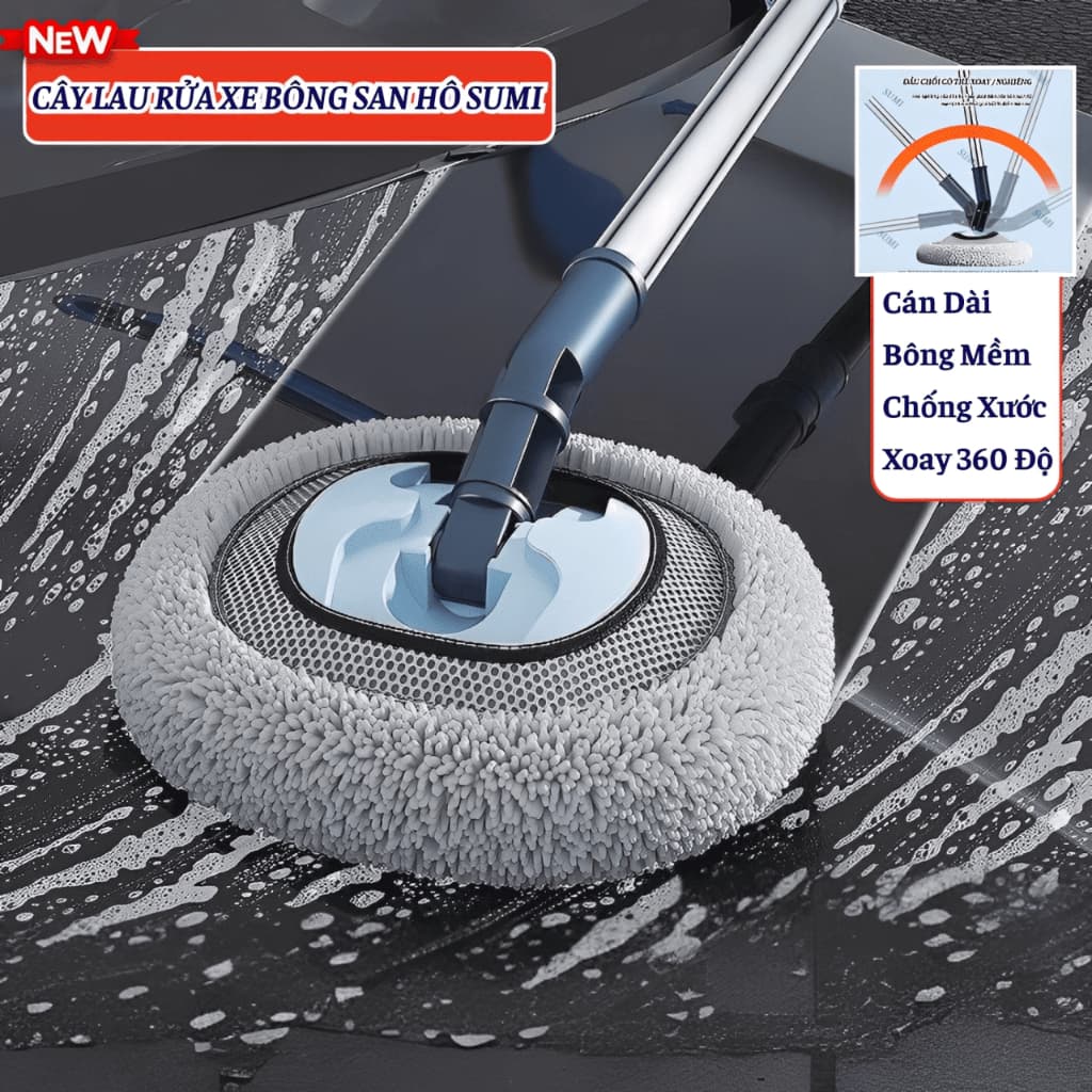 Chổi Lau Rửa Xe Ô Tô Đa Năng, Cây Chổi Lau Rửa Xe Hơi Bông Sợi Mềm, Điều Chỉnh Cán Dài Vệ Sinh Xe
