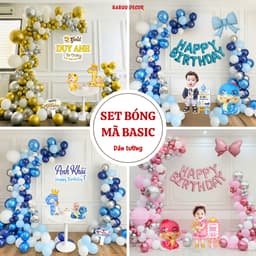 Set Bóng Trang Trí Sinh Nhật Mã Basic - Combo Decor Thôi Nôi Tiết Kiệm Linh Hoạt Không Cần Khung 1
