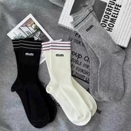 [COMBO 5-10 ĐÔI] Tất cotton thời trang dành cho nữ màu đen trắng xám sọc dễ thương thiết kế đơn giản (Tv) 9