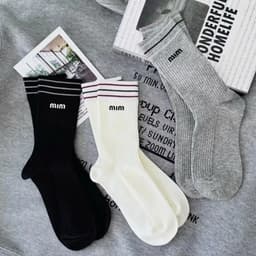 [COMBO 5-10 ĐÔI] Tất cotton thời trang dành cho nữ màu đen trắng xám sọc dễ thương thiết kế đơn giản (Tv) 6
