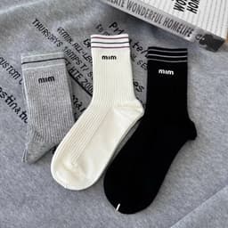 [COMBO 5-10 ĐÔI] Tất cotton thời trang dành cho nữ màu đen trắng xám sọc dễ thương thiết kế đơn giản (Tv) 7