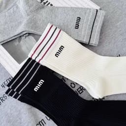 [COMBO 5-10 ĐÔI] Tất cotton thời trang dành cho nữ màu đen trắng xám sọc dễ thương thiết kế đơn giản (Tv) 3