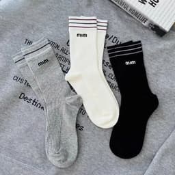 [COMBO 5-10 ĐÔI] Tất cotton thời trang dành cho nữ màu đen trắng xám sọc dễ thương thiết kế đơn giản (Tv) 1