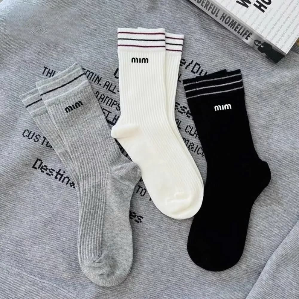 [COMBO 5-10 ĐÔI] Tất cotton thời trang dành cho nữ màu đen trắng xám sọc dễ thương thiết kế đơn giản (Tv)
