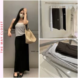 [Sẵn] 𝑻𝒉𝒆𝑴𝒂𝒚 x 𝐖𝐆𝐖𝐄/ Chân Váy Thun Dài Xẻ Tà Sau WG.WE 9395, Chân Váy Midi Nữ Cạp Cao Dáng Suông Chữ A Tôn Dáng 1