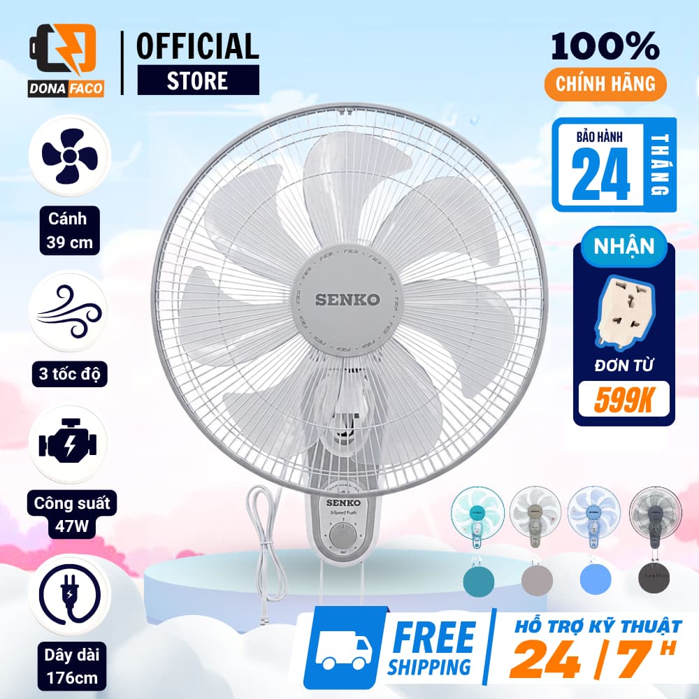 Quạt treo tường Senko TC1620 2 dây 7 cánh công xuất 65W gió siêu mạnh bảo hành 24 tháng