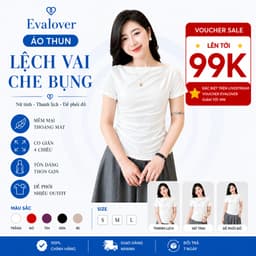 Áo thun nữ lệch vai che bụng Evalover – Cotton co giãn 4 chiều, dáng đẹp không kén người mặc 1