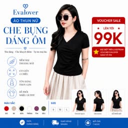 Áo thun nữ che bụng dáng ôm nhẹ – cổ tim nhún eo co giãn 4 chiều Evalover 1