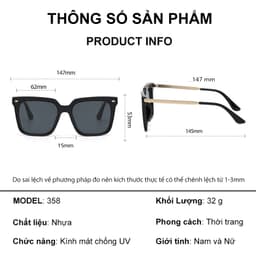 Kính Râm Nam Nữ Thời Trang Chống Tia UV NARO EYEWEAR Dáng Vuông Sang Chảnh Thời Trang Bảo Vệ Mắt 358 9