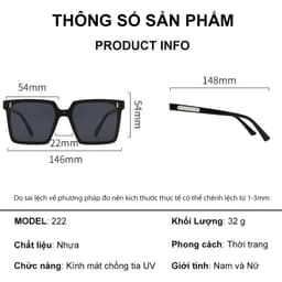 Kính râm mát thời trang nam nữ NARO EYEWEAR  gọng nhựa vuông chống tia UV phong cách Hàn Quốc 2221 9