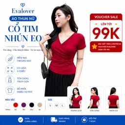 Áo Thun Nữ Cổ Tim Nhún Eo Evalover – Dáng Ôm Vải Cotton Nhật Mềm Mịn Co Giãn 4 Chiều 1