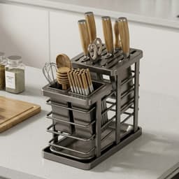 (SẴN) Giá Đựng Dao Thép Carbon Chống Gỉ ECO, Kệ Cài Dao Đũa Nhà Bếp Đa Năng Có Khay Hứng Nước 6