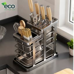 (SẴN) Giá Đựng Dao Thép Carbon Chống Gỉ ECO, Kệ Cài Dao Đũa Nhà Bếp Đa Năng Có Khay Hứng Nước 7