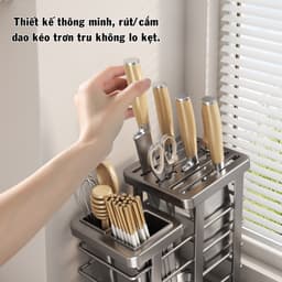 (SẴN) Giá Đựng Dao Thép Carbon Chống Gỉ ECO, Kệ Cài Dao Đũa Nhà Bếp Đa Năng Có Khay Hứng Nước 5