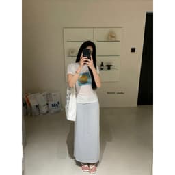[Sẵn] 𝑻𝒉𝒆𝑴𝒂𝒚 x 𝐖𝐆𝐖𝐄/ Chân Váy Thun Dài Xẻ Tà Sau WG.WE 9395, Chân Váy Midi Nữ Cạp Cao Dáng Suông Chữ A Tôn Dáng 9