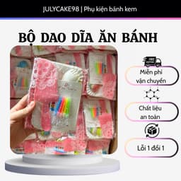 [COMBO 10] Bộ Dao dĩa, đĩa giấy ăn bánh kem, bánh sinh nhật (1 Bộ dành cho 10 phần ăn, sử dụng 1 lần) 1