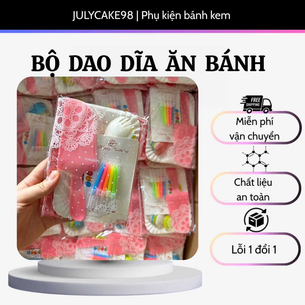 [COMBO 10] Bộ Dao dĩa, đĩa giấy ăn bánh kem, bánh sinh nhật (1 Bộ dành cho 10 phần ăn, sử dụng 1 lần)