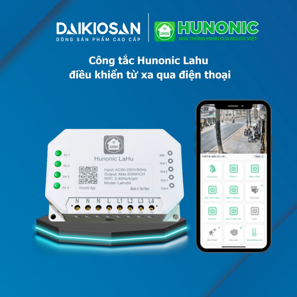 Công Tắc Wifi Thông Minh Hunonic Lahu 1 Kênh / 2 Kênh / 4 Kênh Điều Khiển Từ Xa Qua Điện Thoại