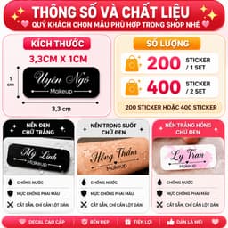 200 Sticker In Tên Theo Yêu Cầu Mẫu MAKEUP NAILS Decal Nhựa Chống Nước TIỆM IN HADANA 2