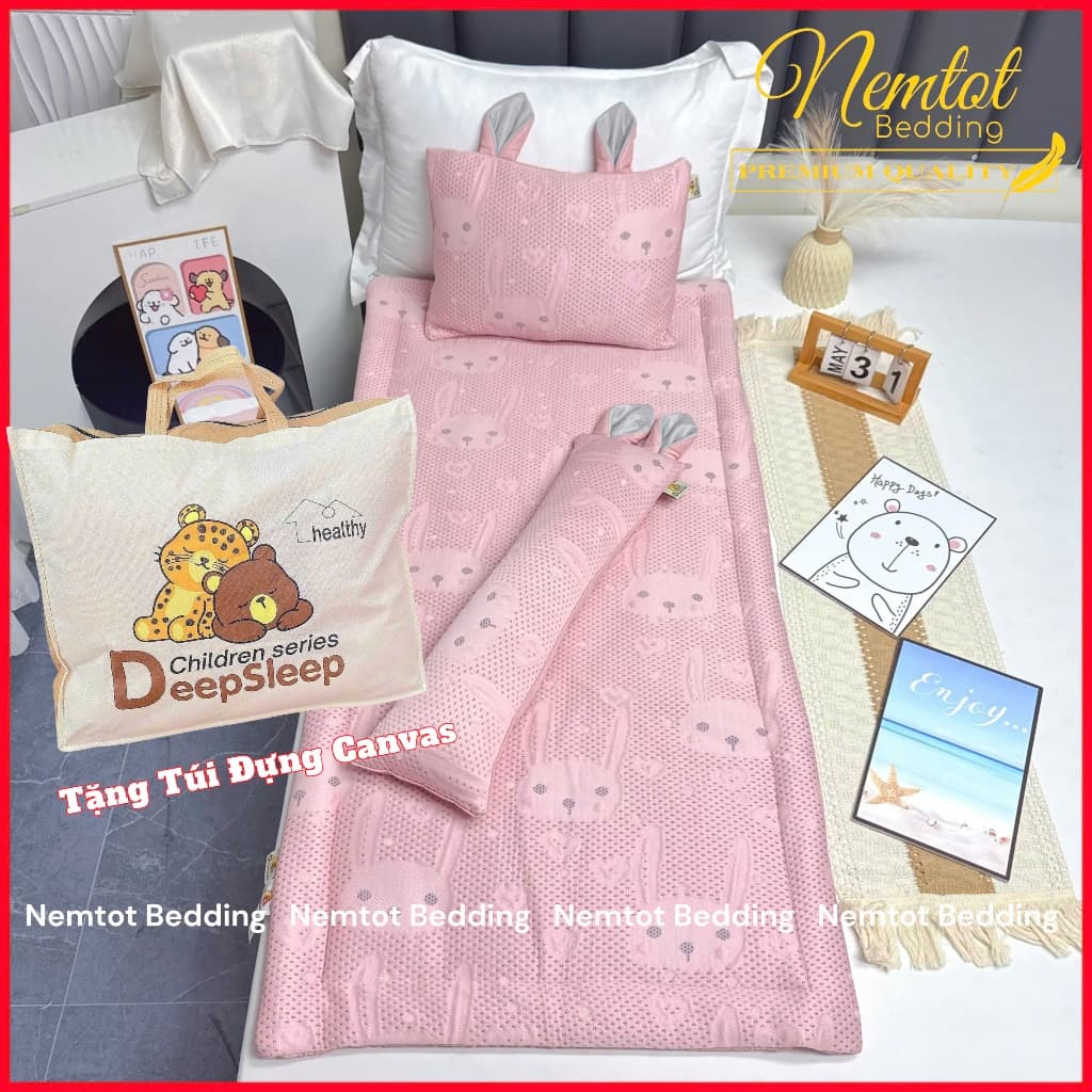 💤BÉ NGỦ SAY💤Bộ Nệm Gối Băng Lạnh Cao Cấp Cho Bé Nằm Mát Lạnh Êm Ái, Tặng Túi Đựng - Nemtot Bedding