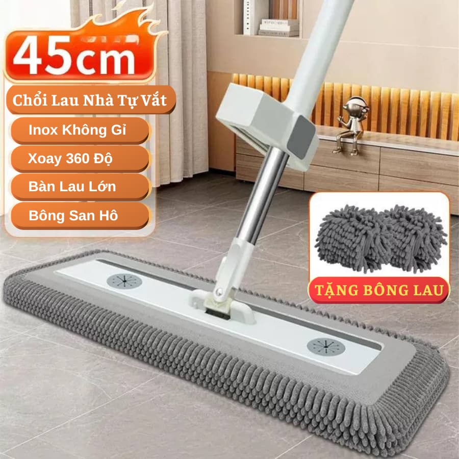 Cây Lau Nhà Tự Vắt SUMI 45cm SH2A, Chổi Lau Nhà Xoay 360 Độ Thông Minh Bàn Lau Lớn, Nâng Cấp 2026