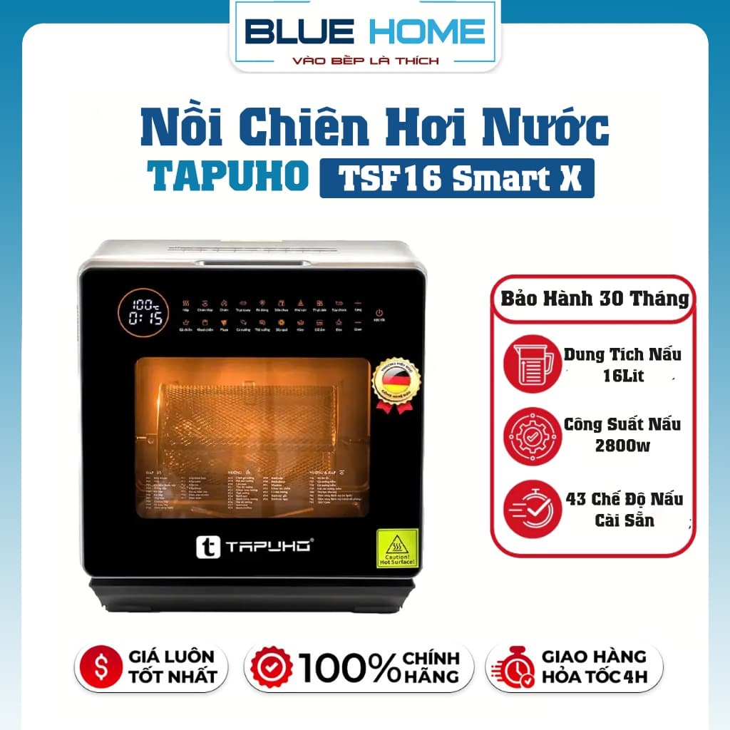 Nồi Chiên Hơi Nước Tapuho TSF16 SMARTX 16L – 4in1 Hấp, Chiên Không Dầu, Chiên Hấp, Hầm, 60 Chế Độ, Inox 304