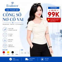 Áo Thun Nữ Công Sở Nơ Cổ Vai, Nhún Sườn Evalover M275 1