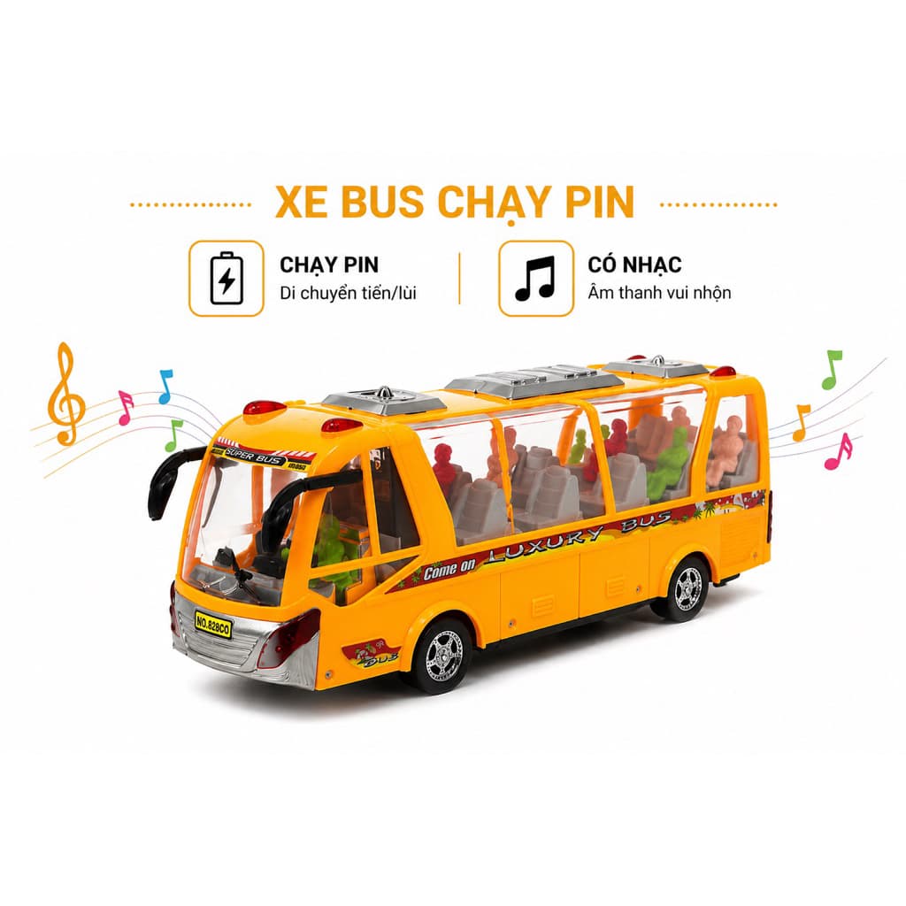 Xe Bus Chạy Pin Luxury Bus Có Nhạc Âm Thanh Vui Nhộn Di Chuyển Tiến Lùi Cho Trẻ Em