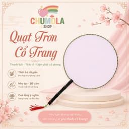 Quạt tròn trơn vải cán nhựa DIY vẽ trang trí cầm tay cổ trang 1