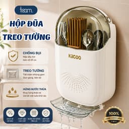 [CHÍNH HÃNG] Hộp đựng đũa muỗng treo tường KACOO thoáng khí ngăn ẩm mốc, Ống đựng đũa có nắp đậy tích hợp móc treo 1