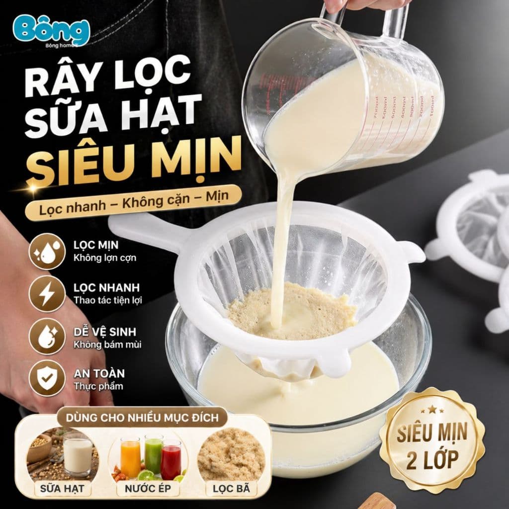 Rây Lọc Sữa Hạt Siêu Mịn Cao Cấp - Vợt Lọc Bã Đậu Nành, Nước Cốt Dừa, Dầu Ăn Thừa Đa Năng Tiện Lợi
