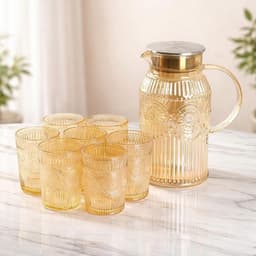 Bộ Bình Nước Thủy Tinh Chịu Nhiệt Bộ Bình Cốc Có Thể Đun Trên Bếp Dung Tích 1,8l Họa Tiết Mặt Trời 4
