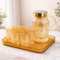 Bộ Bình Nước Thủy Tinh Chịu Nhiệt Bộ Bình Cốc Có Thể Đun Trên Bếp Dung Tích 1,8l Họa Tiết Mặt Trời 2