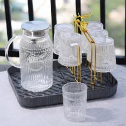 Bộ Bình Nước Thủy Tinh Chịu Nhiệt Bộ Bình Cốc Có Thể Đun Trên Bếp Dung Tích 1,8l Họa Tiết Mặt Trời 3